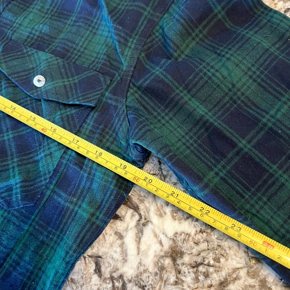 S NEW Design in Italy Flannel Shirt Mens Green Blue Plaid Pockets Long Sleeve - Picture 3 of 10